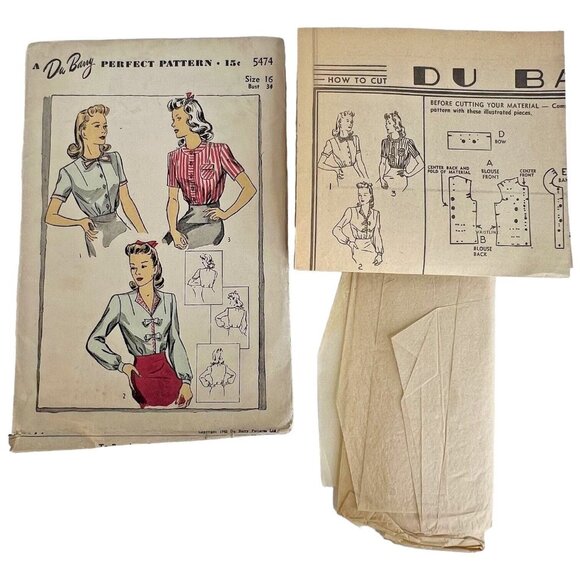 Du Barry Sewing Pattern 5474 Blouse Top Size 16 Bust 34" Bust Unprinted WWII OOP - Picture 1 of 7